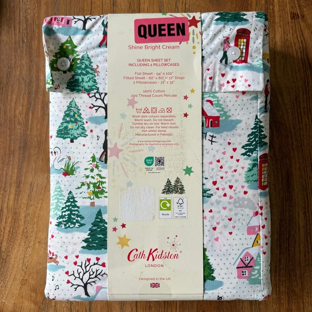 NWT Cath Kidston Shine Bright Cream Queen Sheet Set - Picture 3 of 14